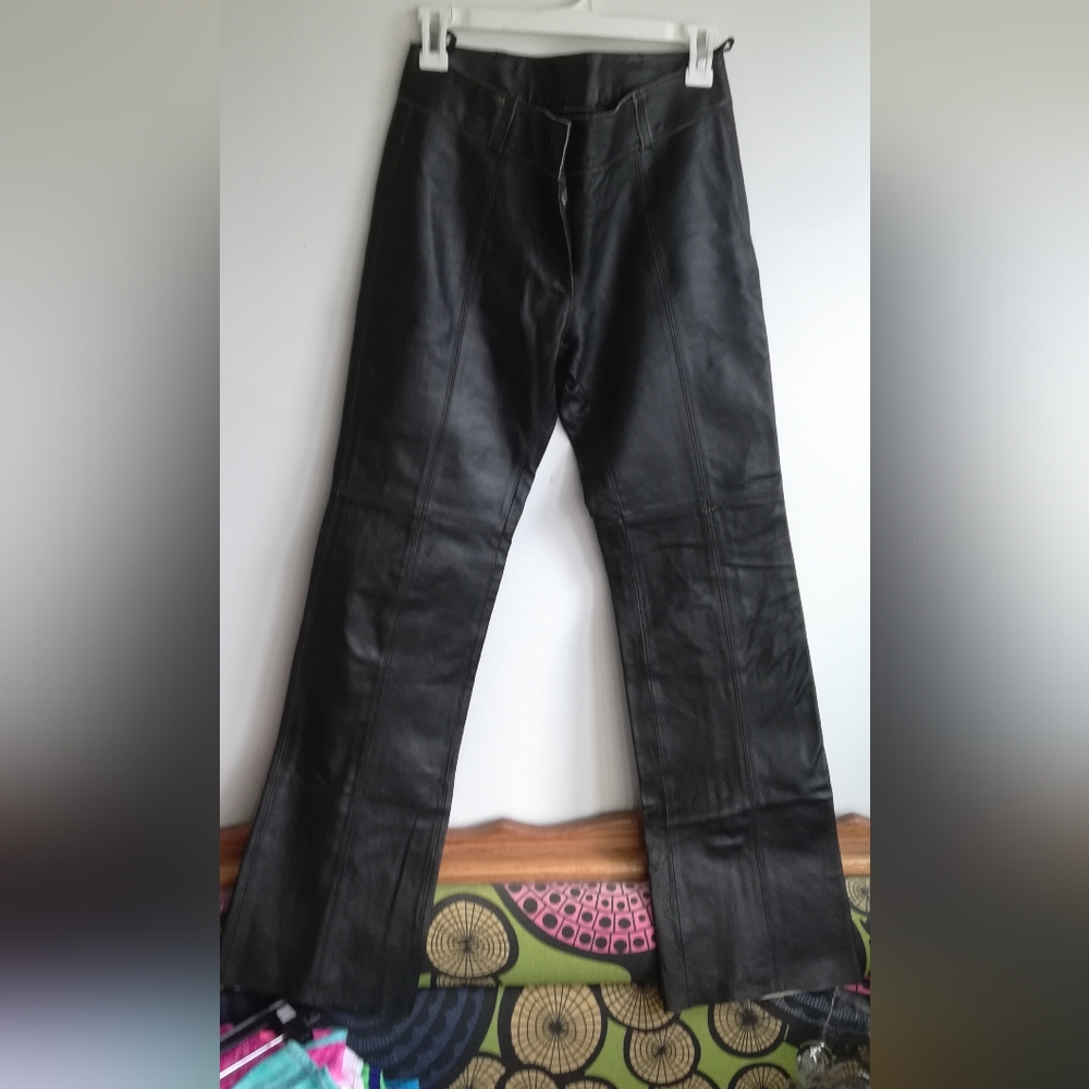 Express Men’s Black Leather Bootcut Jeans